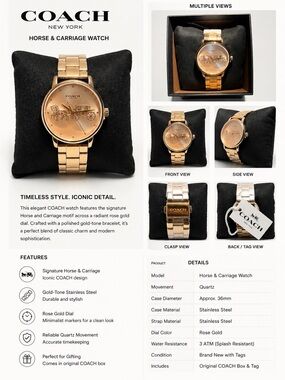 Coach Rose Gold Horse & Carriage Watch